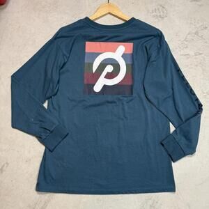 Peloton Logo Long Sleeve Shirt Teal Blue Graphic Back Crewneck Sport Men Sz M